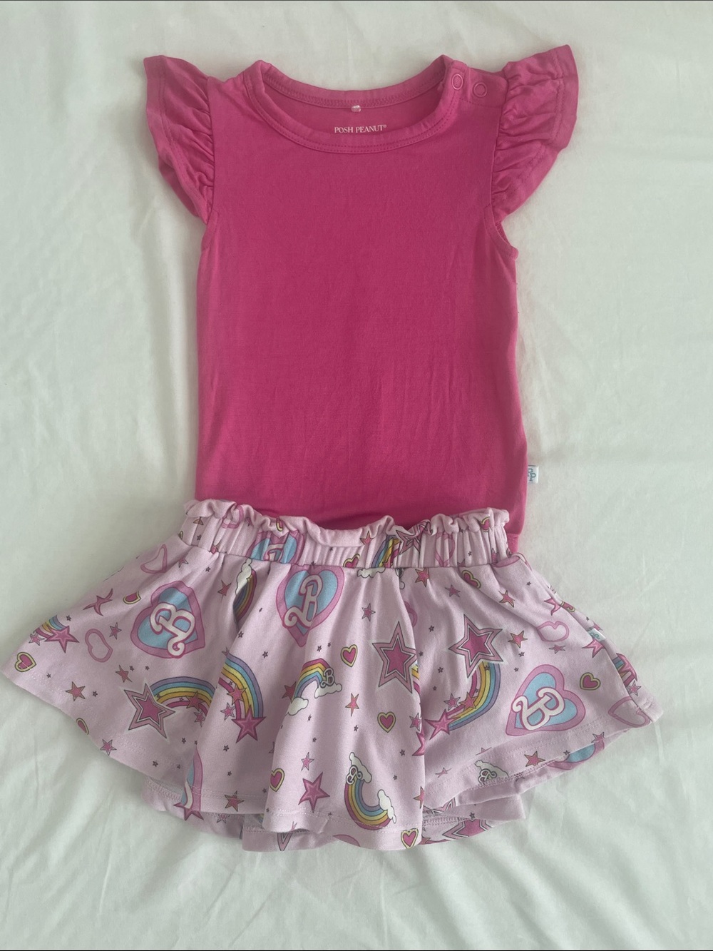 Posh Peanut Pink Flutter Bodysuit with Barbie Skort Skirt 12-18M (EUC / VGUC)
